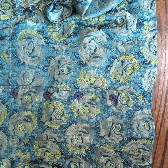 Green/blue Floral Sequin brocade sequins mermaid unique artsy Blazer sz L - Picture 4 of 12